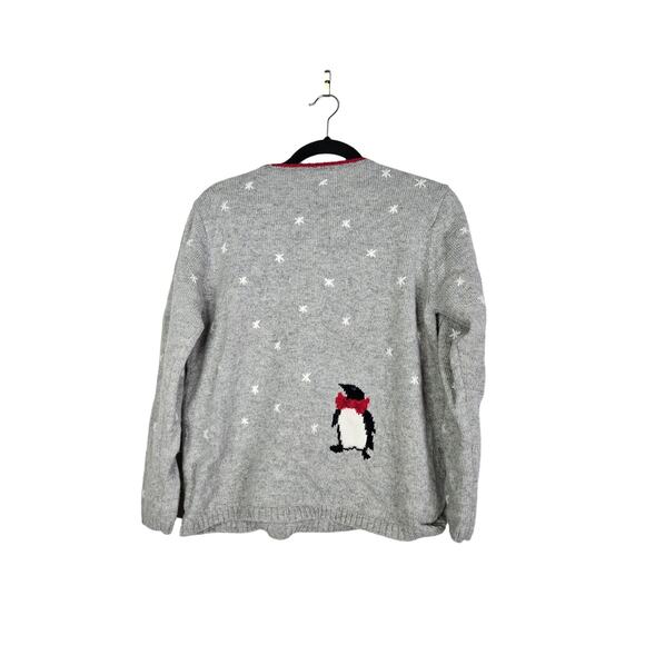 Vintage 90s Northern Isles L Wool Gray Penguin Sweater Christmas Holiday Cottage - Picture 2 of 4